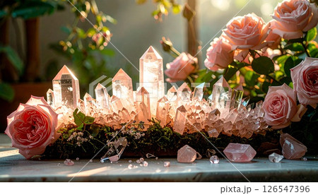 ローズクォーツと薔薇が織りなす光の庭園1 ローズクォーツと薔薇が織りなす光の庭園1 126547396