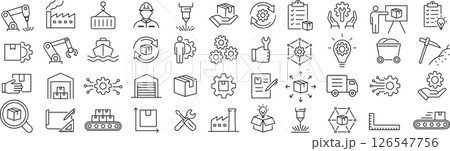 ベクターでモノクロの産業に関する線画アイコンセット ベクターでモノクロの産業に関する線画アイコンセット 126547756