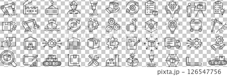 ベクターでモノクロの産業に関する線画アイコンセット ベクターでモノクロの産業に関する線画アイコンセット 126547756