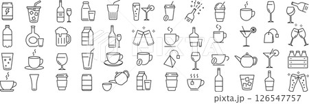 ベクターでモノクロの飲み物に関する線画アイコンセット ベクターでモノクロの飲み物に関する線画アイコンセット 126547757