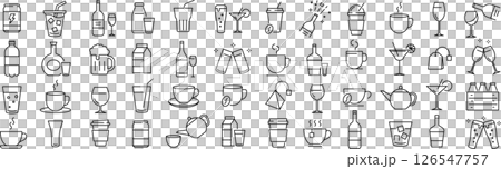 ベクターでモノクロの飲み物に関する線画アイコンセット ベクターでモノクロの飲み物に関する線画アイコンセット 126547757