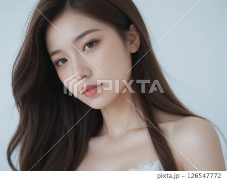 風になびく髪の女性の横顔ポートレート 126547772