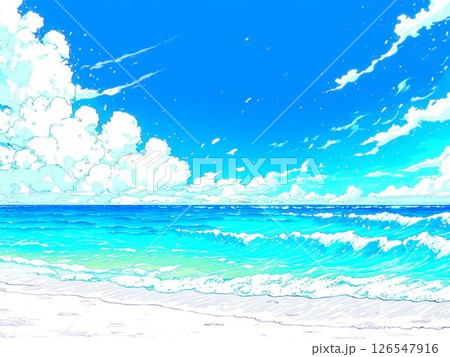 綺麗な砂浜と海、背景、素材、夏、人物なし、ビーチ、無人風景 126547916