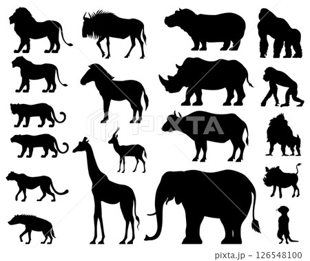 アフリカに暮らす哺乳動物のアイコンセット アフリカに暮らす哺乳動物のアイコンセット 126548100