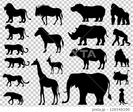 アフリカに暮らす哺乳動物のアイコンセット アフリカに暮らす哺乳動物のアイコンセット 126548100