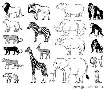 アフリカに暮らす哺乳動物のアイコンセット	 126548101