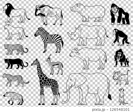 アフリカに暮らす哺乳動物のアイコンセット	 126548101