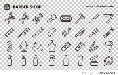 バーバーショップのアイコンイラストセット EPS版は線の太さ等編集可能 バーバーショップのアイコンイラストセット EPS版は線の太さ等編集可能 126548284