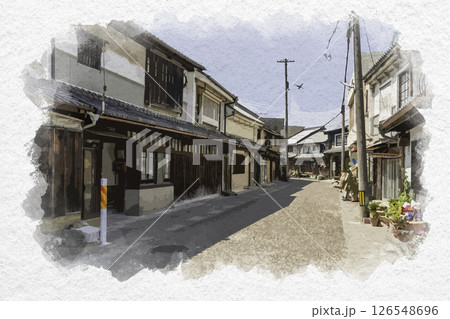 水彩画風　西大寺の町並み　岡山県岡山市 126548696