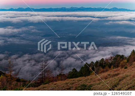 大菩薩嶺から見る未明の雲海と南アルプスの山並み 126549107