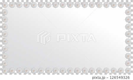 3DCG illustration of a white flower pearl frame. Pearl plates arranged in a rectangular shape in 16:9. 3DCG illustration of a white flower pearl frame. Pearl plates arranged in a rectangular shape in 16:9. 126549326