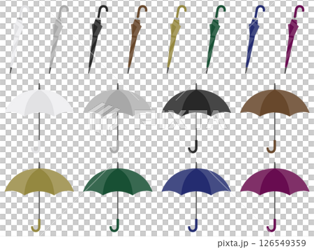 收起和打開的雨傘的簡單插圖別緻的8色套裝 126549359