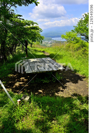 丹沢山地の甲相国境尾根 夏の高指山山頂より望む雲間の富士山 丹沢山地の甲相国境尾根 夏の高指山山頂より望む雲間の富士山 126549396