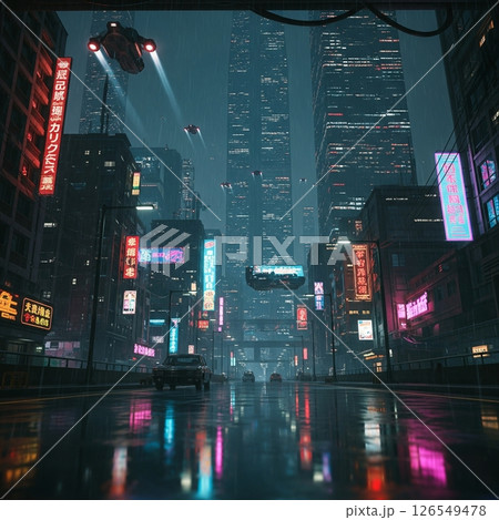 未来都市のサイバーパンクな風景 126549478