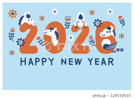 年賀状　2026年　令和八年　午年　馬 　北欧風 126550010