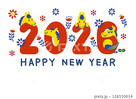 年賀状　2026年　令和八年　午年　馬 　おしゃれ 126550014