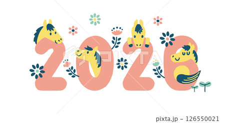 2026年　午年の年賀状素材　白馬のイラストモチーフ　パステル 126550021