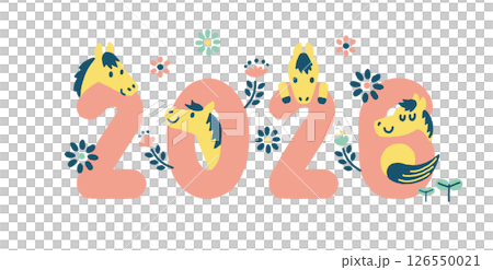 2026年　午年の年賀状素材　白馬のイラストモチーフ　パステル 126550021