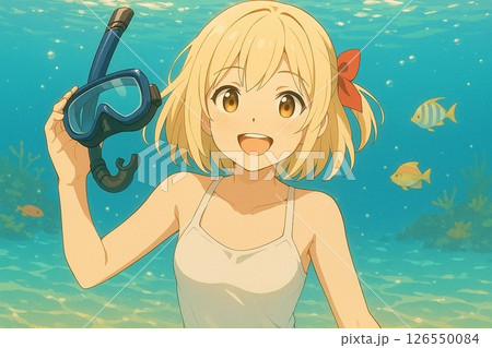 水中の笑顔のシュノーケリングガール 126550084