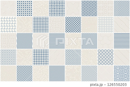 Collection of vector seamless geometric patterns. Color repeatable backgrounds. Striped and tile mosaic monochrome textures, textile prints Collection of vector seamless geometric patterns. Color repeatable backgrounds. Striped and tile mosaic monochrome textures, textile prints 126550203