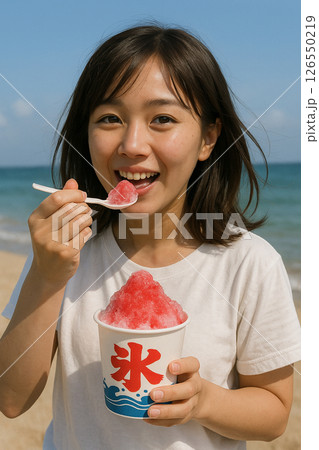 かき氷を食べる女性 かき氷を食べる女性 126550219