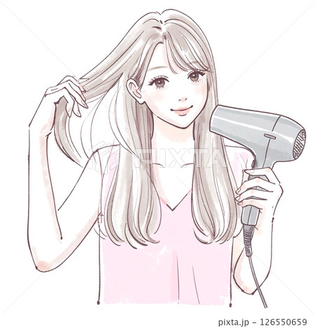 髪を乾かす女性｜美容・ライフスタイルイメージ 126550659