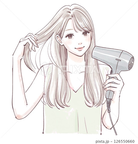 髪を乾かす女性｜美容・ライフスタイルイメージ 126550660