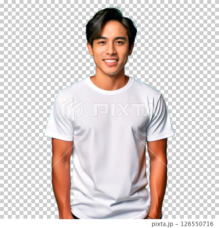 透明背景一名身穿白色 T 恤的男子 126550716