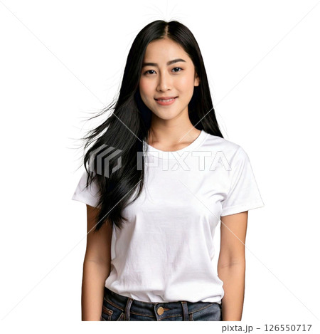 背景透過 白いTシャツを着ている女性 背景透過 白いTシャツを着ている女性 126550717