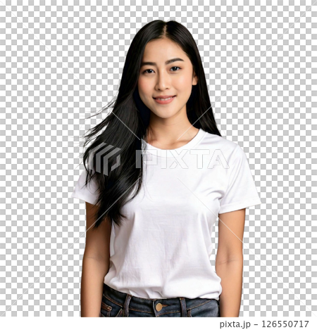 背景透過 白いTシャツを着ている女性 背景透過 白いTシャツを着ている女性 126550717