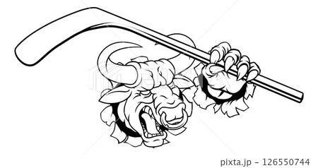 Bull Minotaur Longhorn Cow Ice Hockey Mascot Bull Minotaur Longhorn Cow Ice Hockey Mascot 126550744