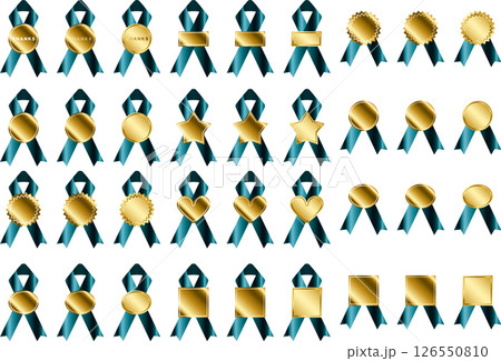 ラベル、リボン、16青緑 ラベル、リボン、16青緑 126550810