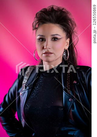 A Stylish Urban Portrait That Exudes a Retro Vibe from the 1980s with Unique Flair 126550869