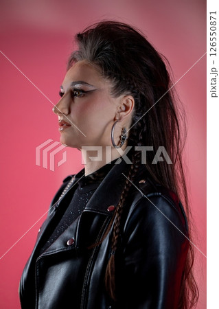 A Stylish Profile Portrait with Bold Hair and Fashionable Attire That Captivates 126550871