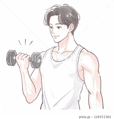 ダンベルを持ち上げる男性｜トレーニング・フィットネスイメージ 126551362