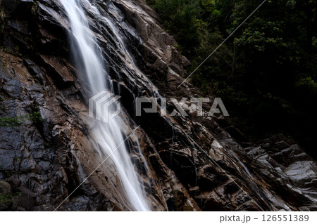 新緑の頃の湯の山温泉の三滝川源流地帯の蒼滝 126551389