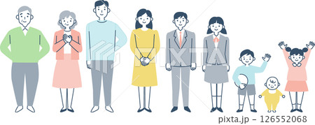 笑顔で並ぶ三世代家族 笑顔で並ぶ三世代家族 126552068