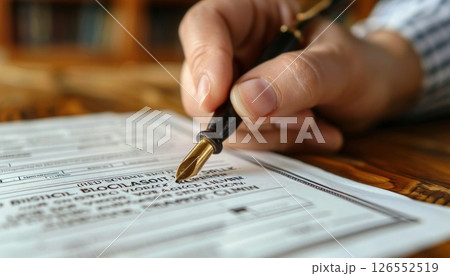 Handwriting with a fountain pen on paper is a classic office gesture 126552519