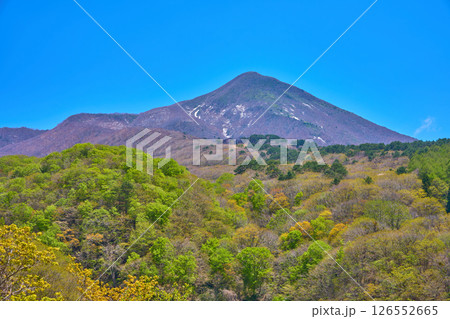 新緑の福島県磐梯町の磐梯山ゴールドライン(滑滝展望台)から東側の眺望(磐梯山西面,新緑など) 新緑の福島県磐梯町の磐梯山ゴールドライン(滑滝展望台)から東側の眺望(磐梯山西面,新緑など) 126552665