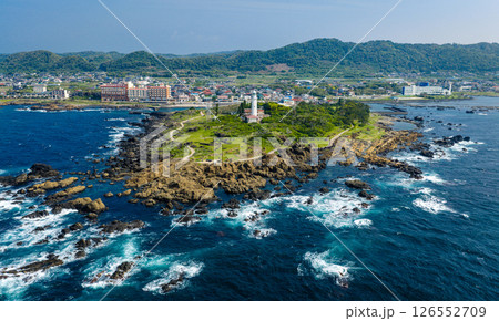 野島崎灯台と南房総の海岸都市の空撮(千葉県南房総市) 野島崎灯台と南房総の海岸都市の空撮(千葉県南房総市) 126552709