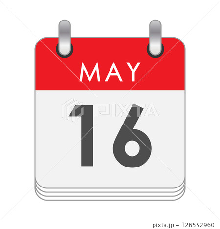 May 16. A leaf of the flip calendar with the date of May 16. Flat style. 126552960