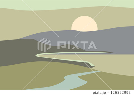 Minimal abstract landscape mountain river, minimal flat style 126552992