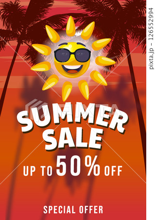 Summer Sale poster Sun cartoon character Summer Sale poster Sun cartoon character 126552994