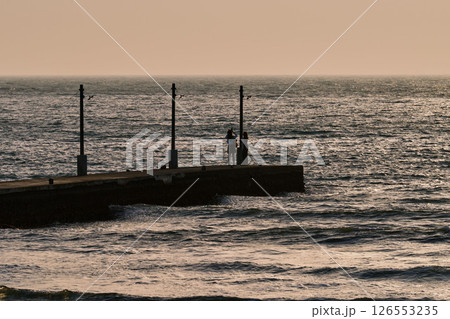 灯りがともる夕暮れの原岡桟橋(千葉県房総半島) 灯りがともる夕暮れの原岡桟橋(千葉県房総半島) 126553235