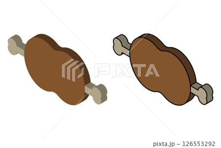 骨付き肉のアイソメトリック風イラスト 126553292