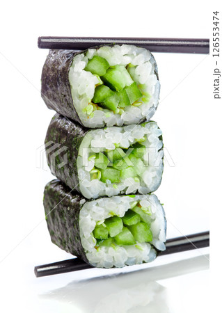 Kappa maki roll. Sushi Roll on a white background... 126553474