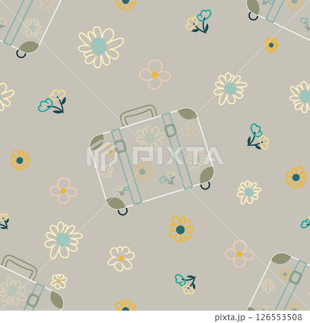 Outlined suitcase pattern with retro floral design Outlined suitcase pattern with retro floral design 126553508