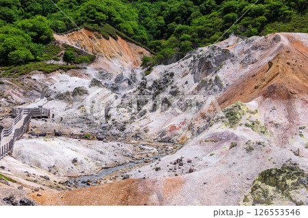 北海道登別市、噴気が少ない登別地獄谷【6月】 北海道登別市、噴気が少ない登別地獄谷【6月】 126553546