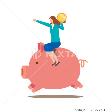 ブタの貯金箱と女性 126553991
