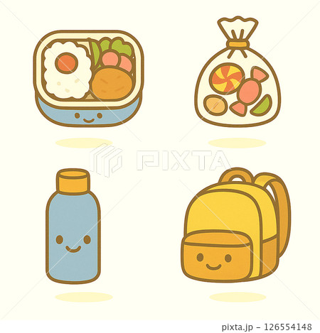 遠足やピクニックにぴったり！かわいいお弁当＆おやつイラストセット 126554148